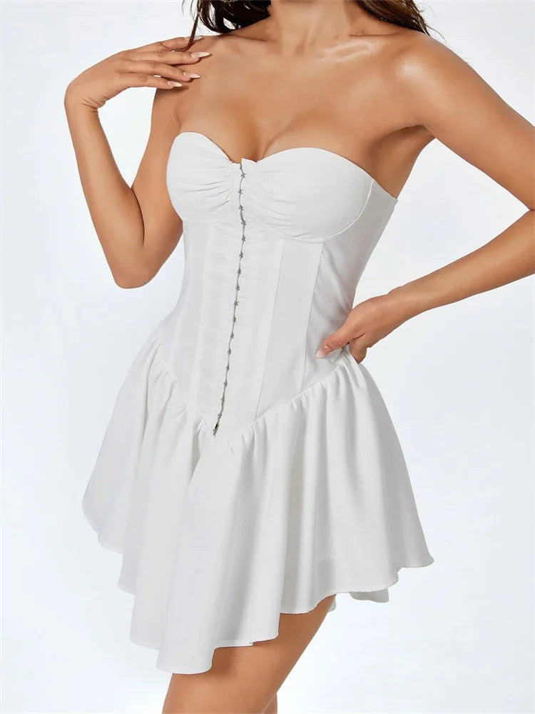 Color Solid Front Buttons Mini Dresses