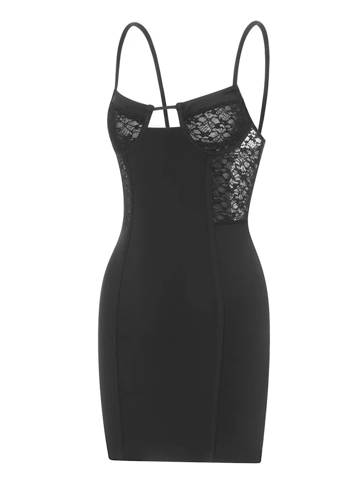 Backless Lace Spaghetti Strap Mini Dresses