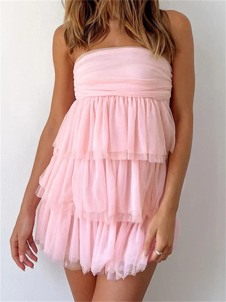 Shoulder Off Solid Strapless Ruffles Party Mini Dresses