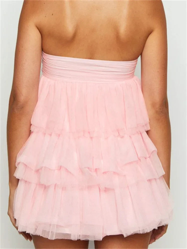 Shoulder Off Solid Strapless Ruffles Party Mini Dresses