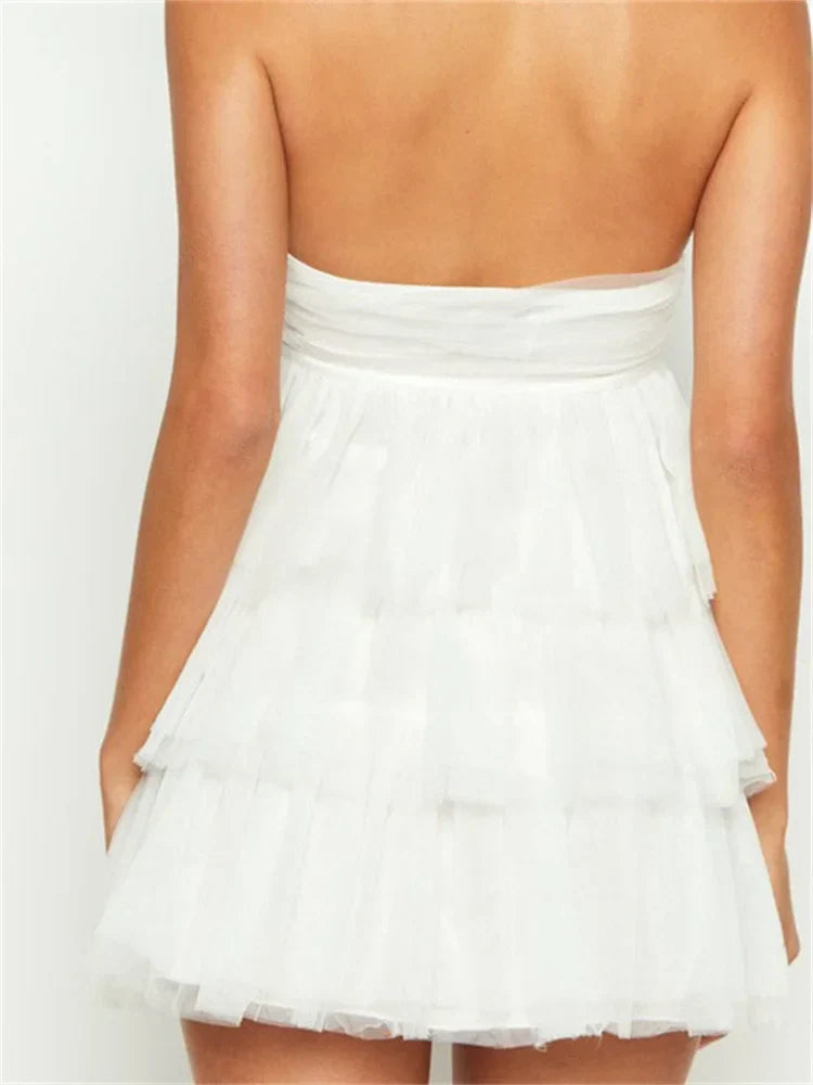 Shoulder Off Solid Strapless Ruffles Party Mini Dresses