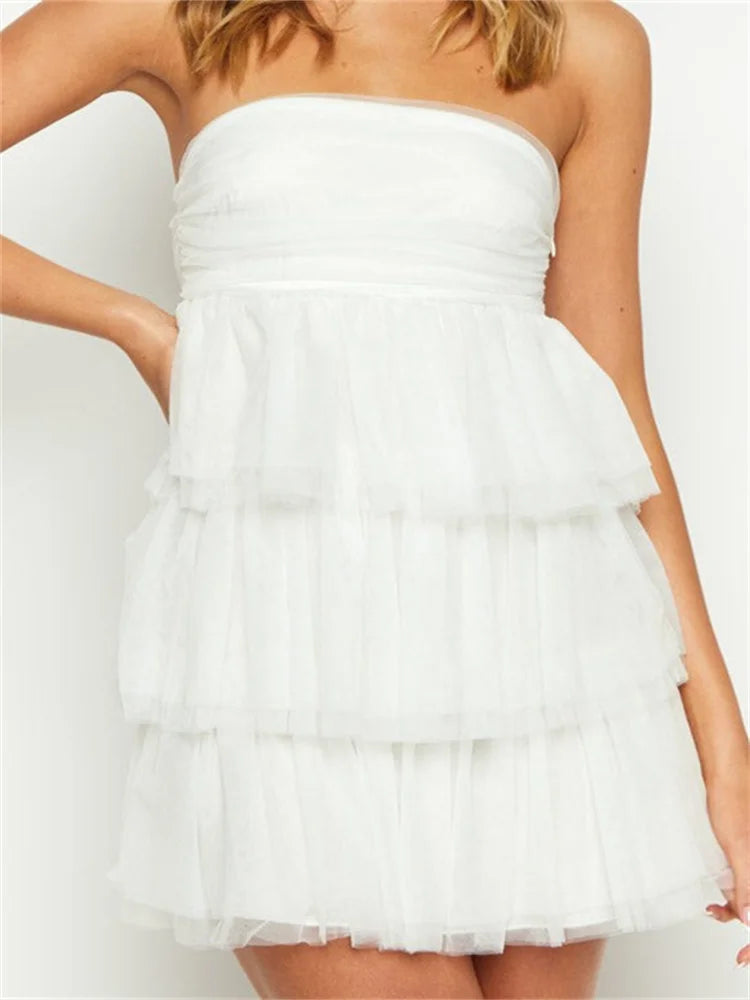 Shoulder Off Solid Strapless Ruffles Party Mini Dresses