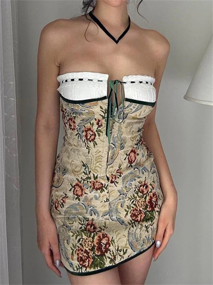 Aesthetic 90s Strapless Tube Mini Dresses
