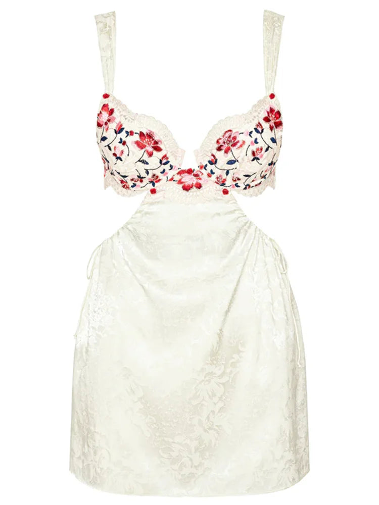 Y2K Botanical Print Backless Bodycon Mini Dresses