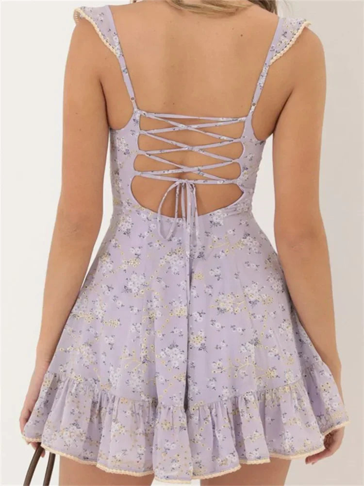 Timeless Floral Print Crisscross Tieup Mini Dresses