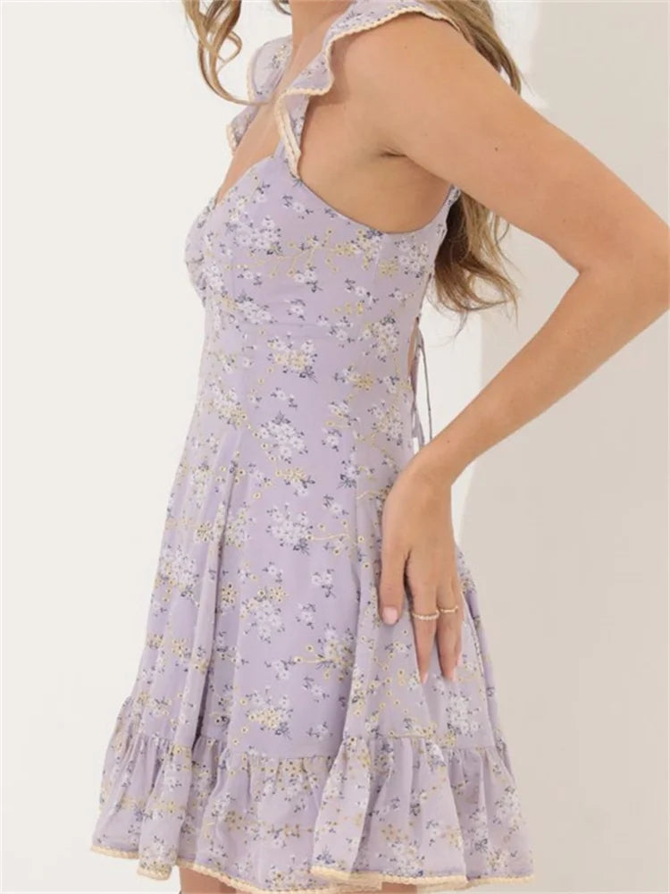 Timeless Floral Print Crisscross Tieup Mini Dresses
