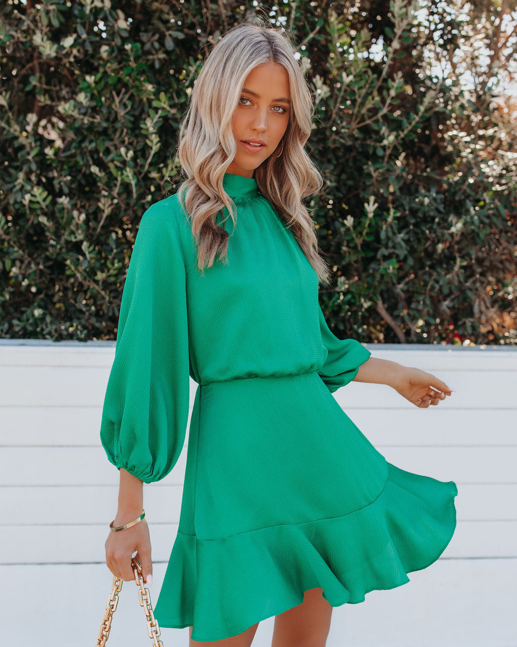 Me Call Angel Textured Satin Dress Green