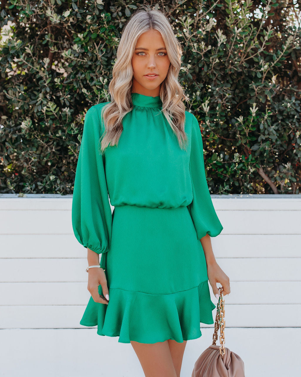 Me Call Angel Textured Satin Dress Green