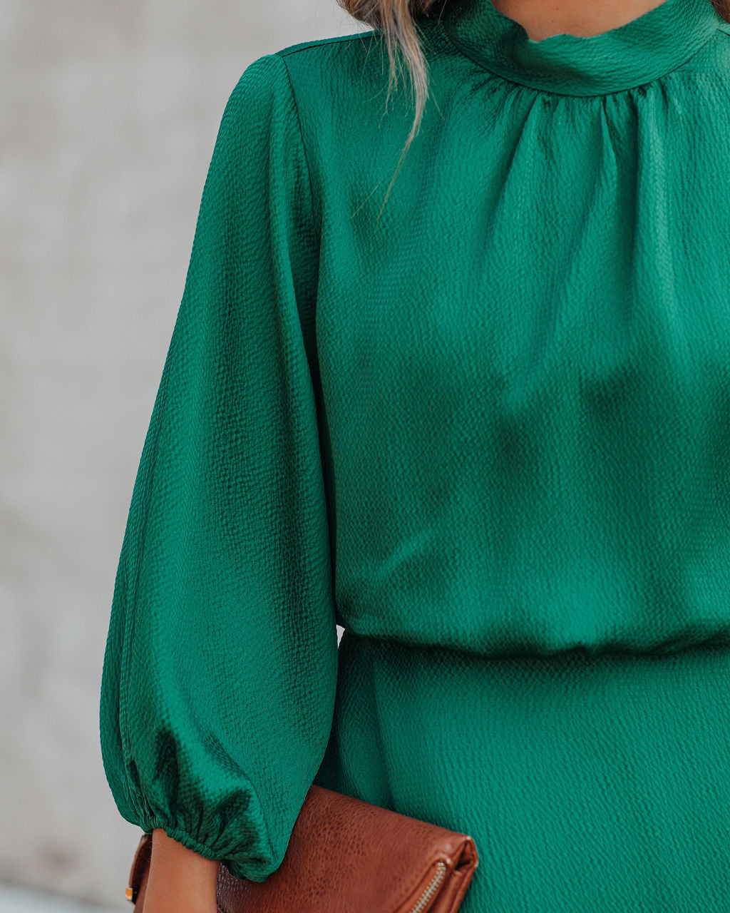 Me Call Angel Textured Satin Dress Hunter Green FINAL
