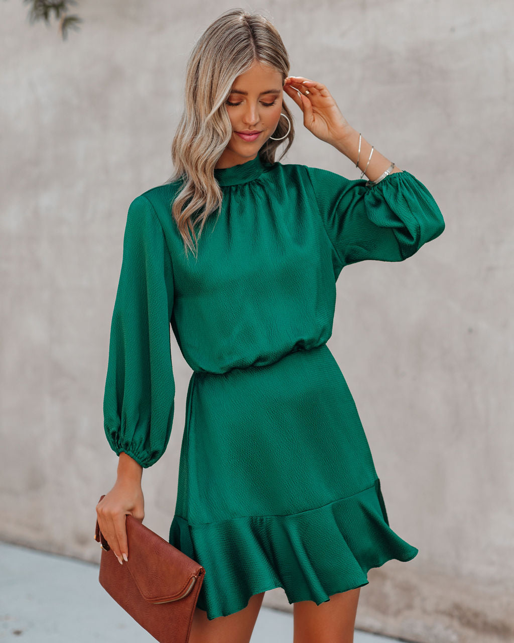 Me Call Angel Textured Satin Dress Hunter Green FINAL