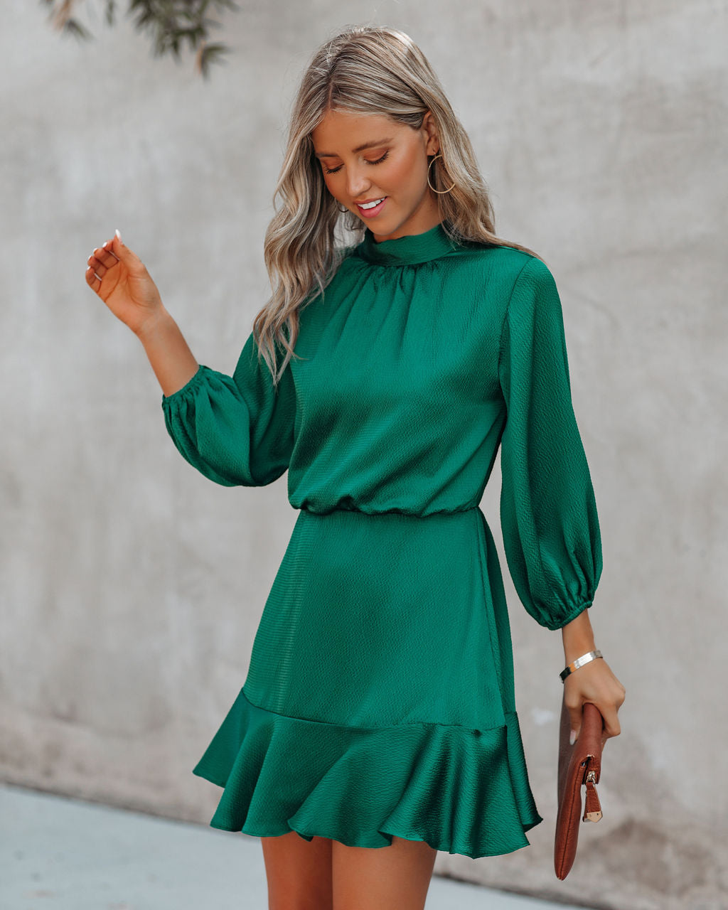 Me Call Angel Textured Satin Dress Hunter Green FINAL