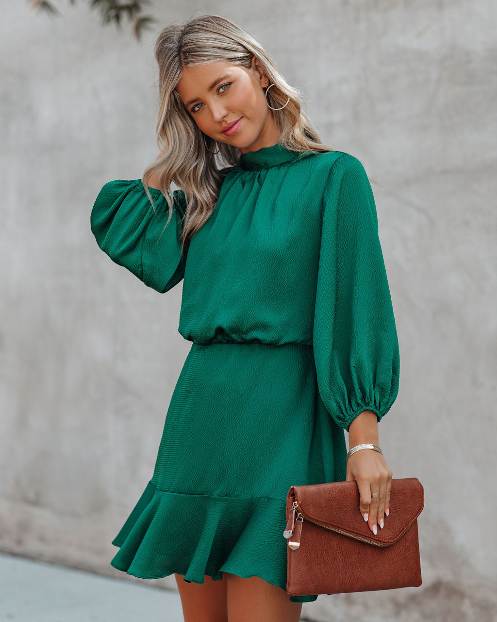Me Call Angel Textured Satin Dress Hunter Green FINAL
