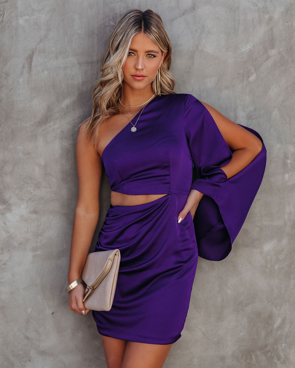 Satin Caydan One Shoulder Cutout Dress Plum FINAL