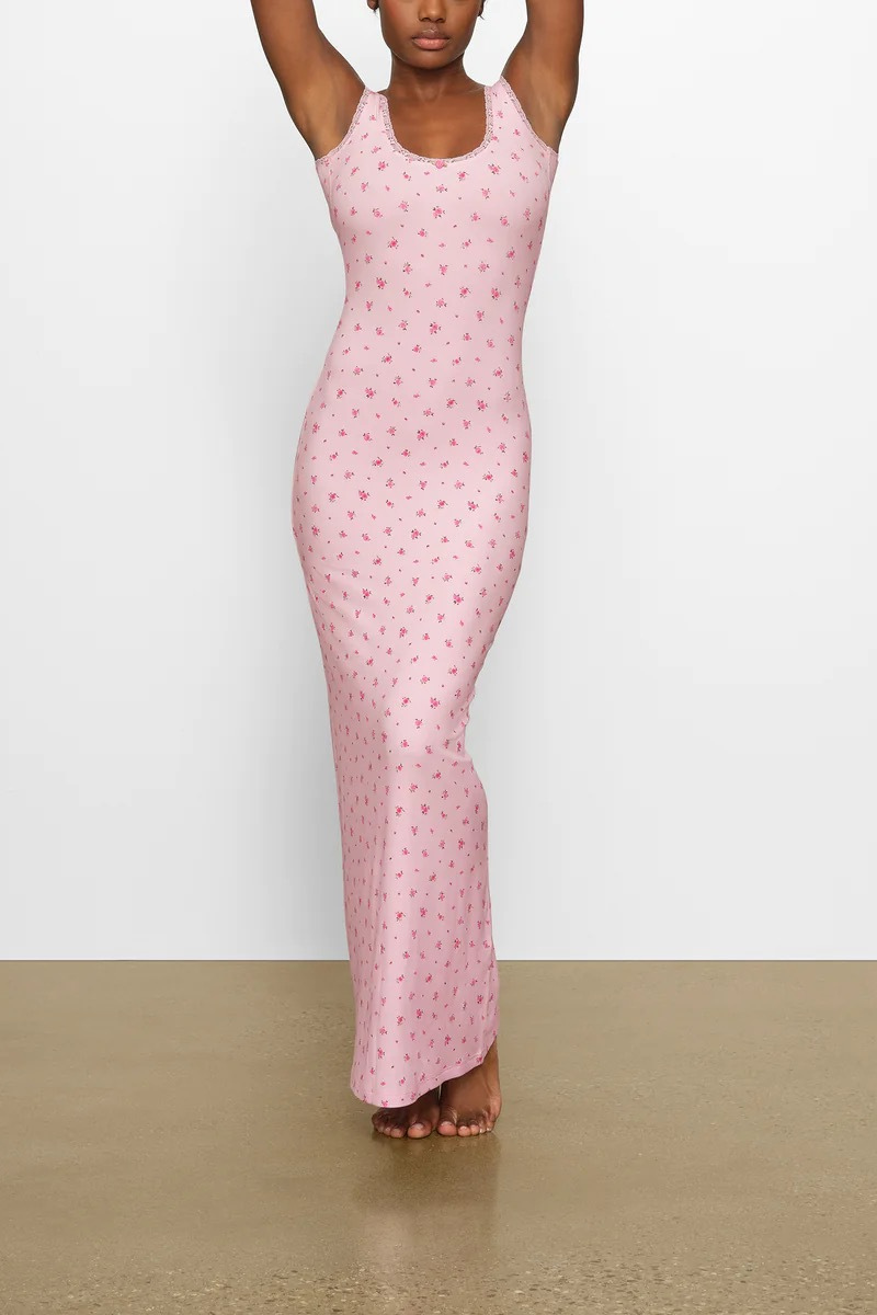 Sara Premium Cherry Red Backless Maxi Dress with Floral Print Signature Edit