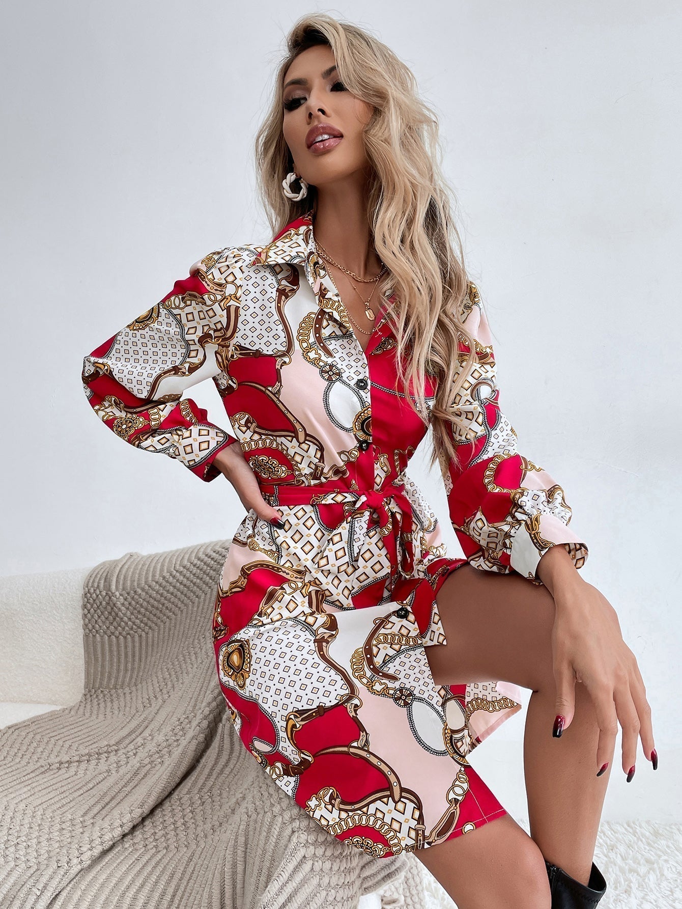 Print Chain Shirt Dress