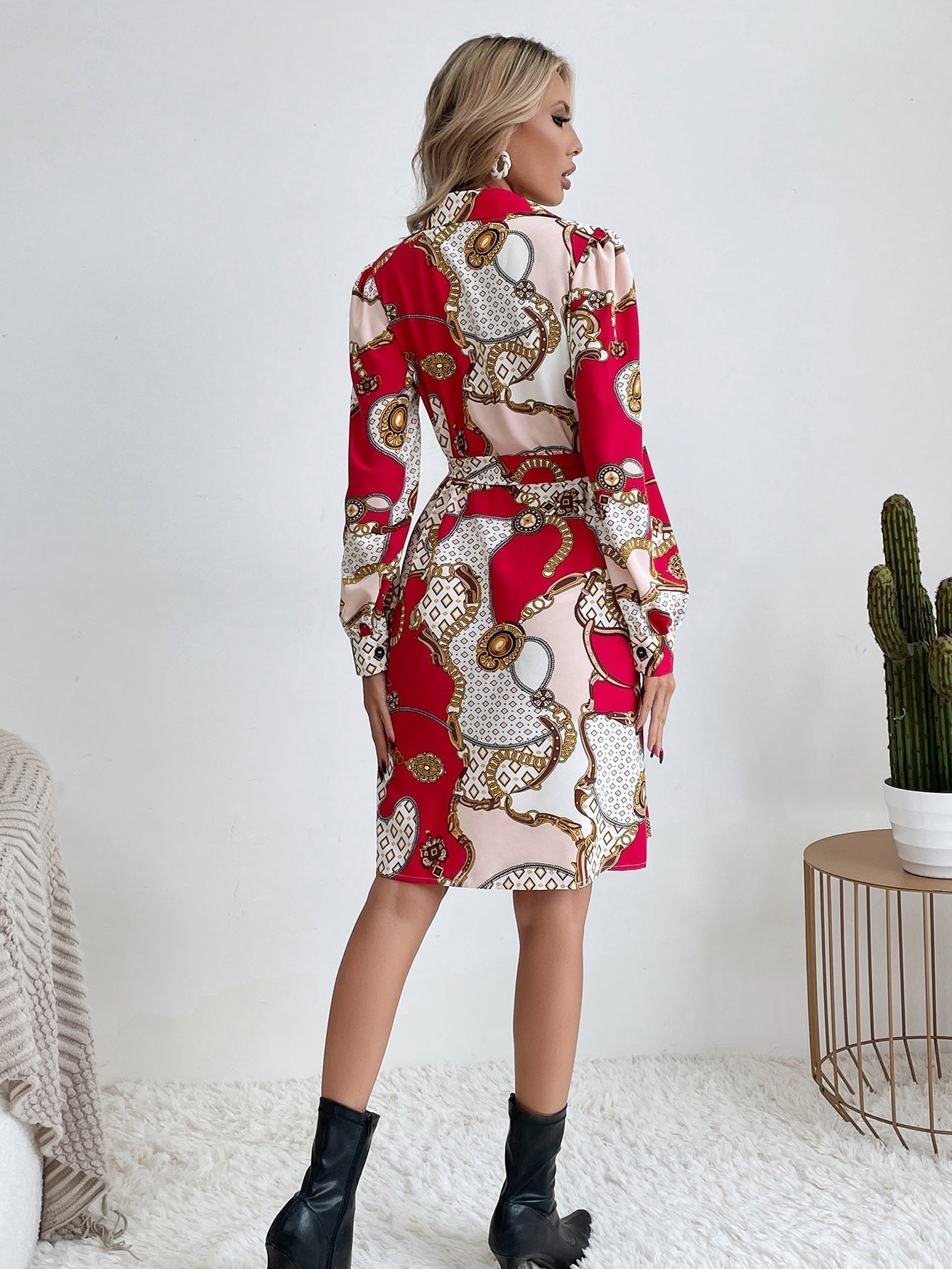 Print Chain Shirt Dress