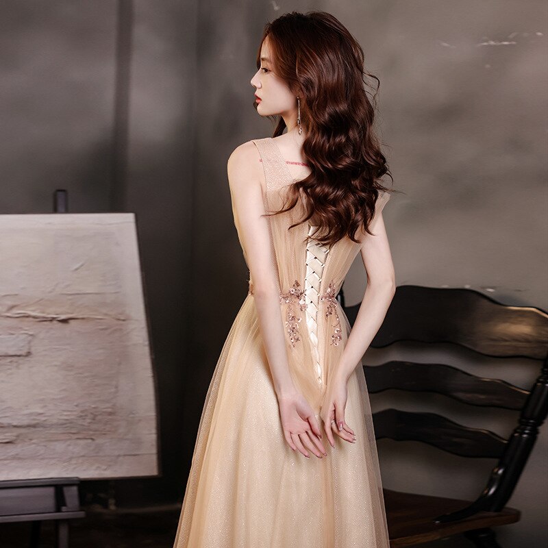 Kissnovaa - V-Neck Sleeveless Graceful Party Train Dress