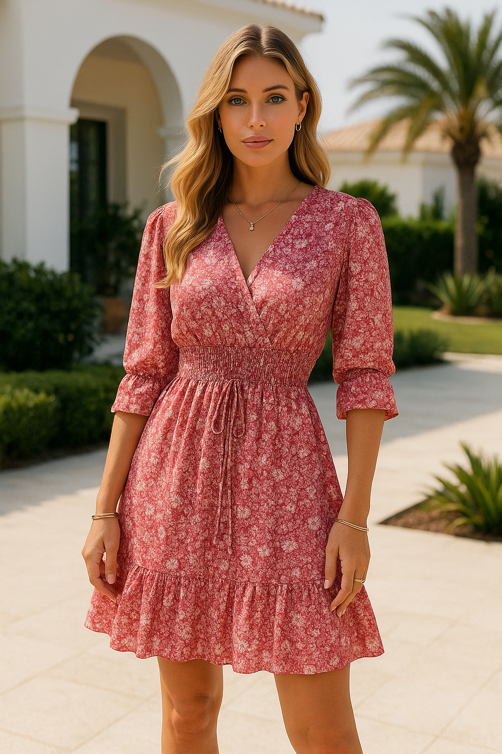 Alexa Premium Women's Casual Botanical Mini Dress Elevated Occasion Wear
