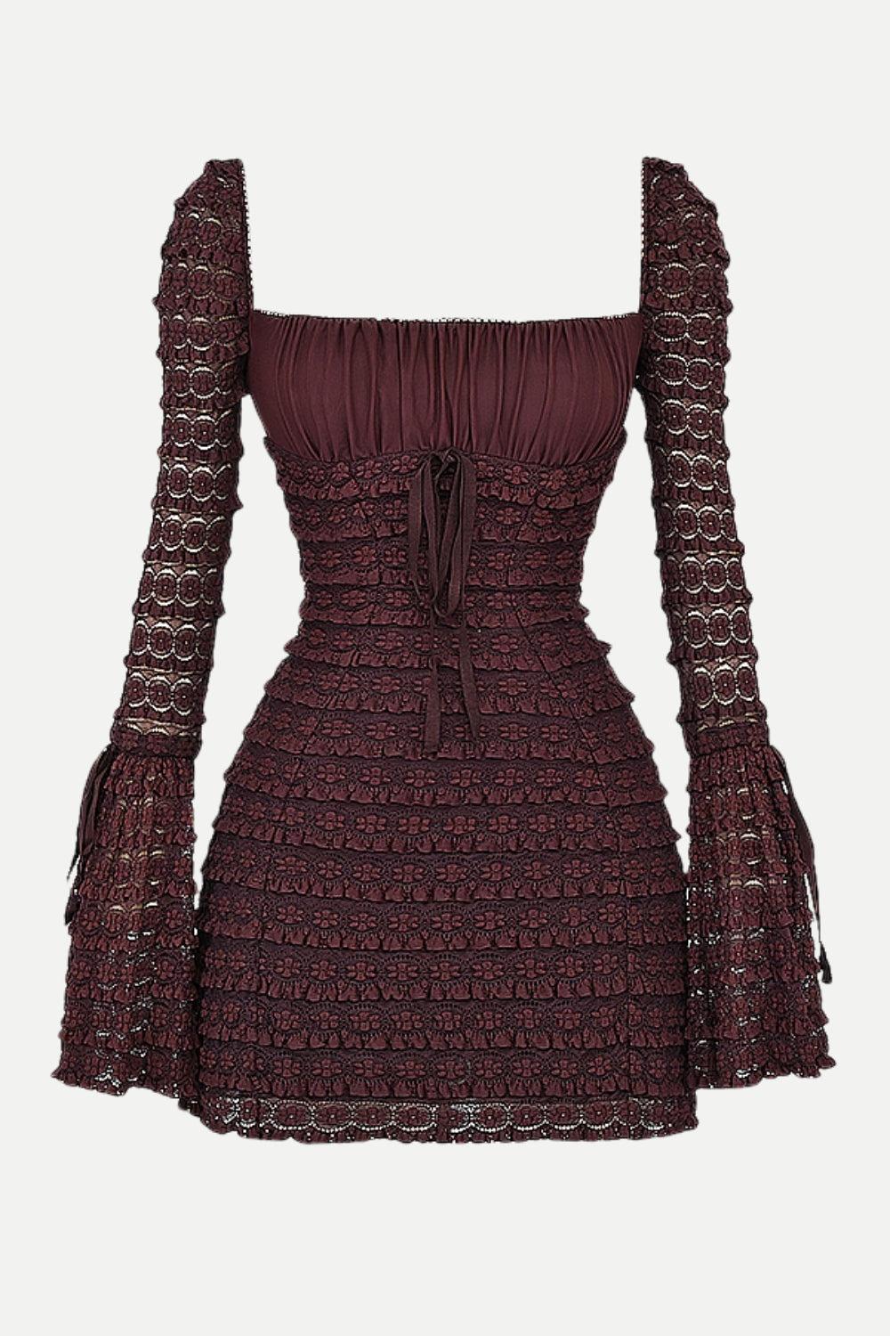 Ruched Coffee Mini Dress