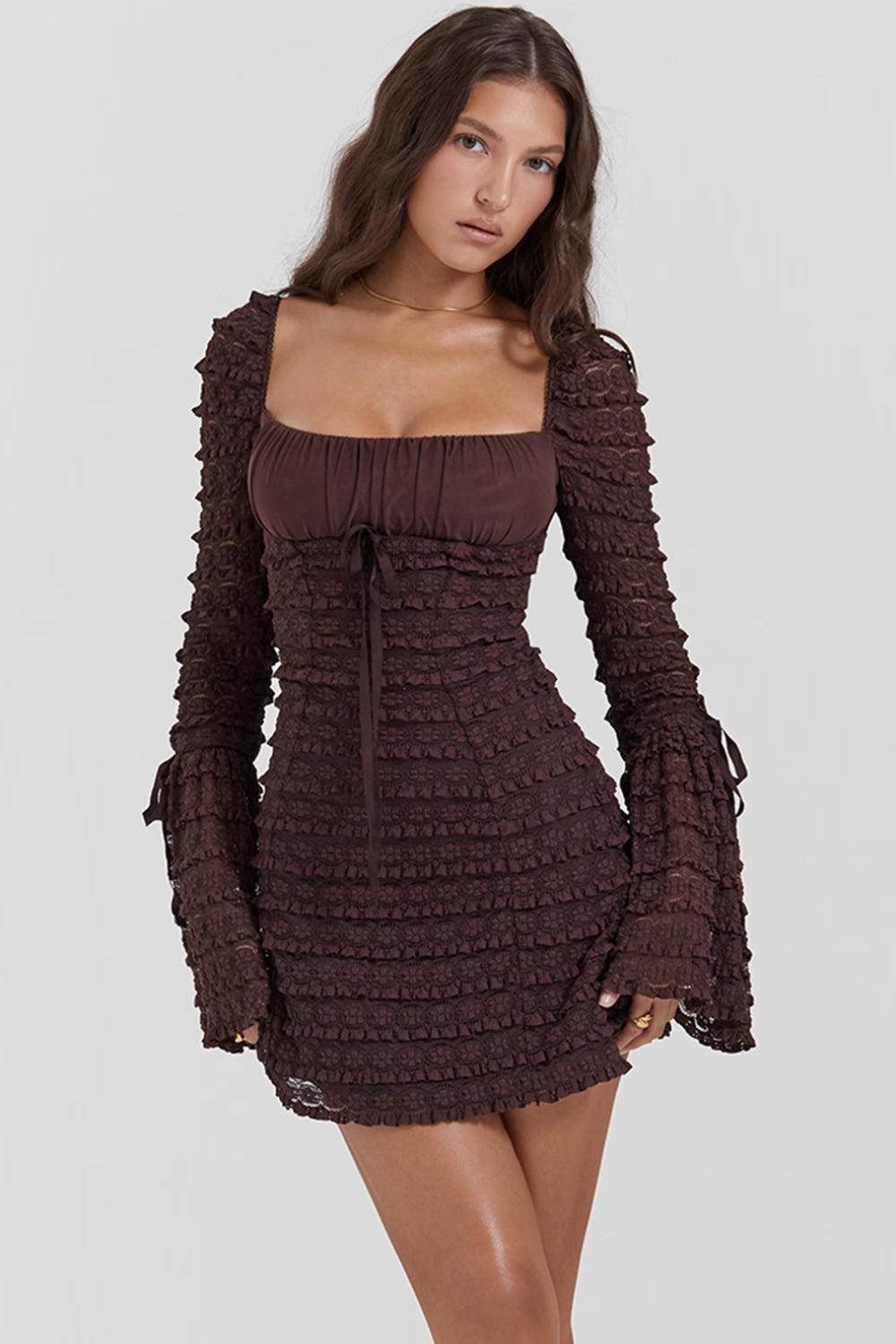 Ruched Coffee Mini Dress