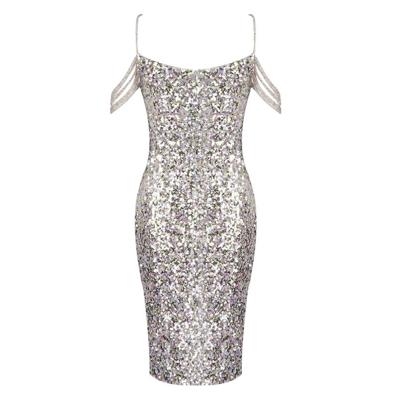 Kissnovaa - Women Sequin Crystal Spaghetti Strap Colorful Prom Dresses