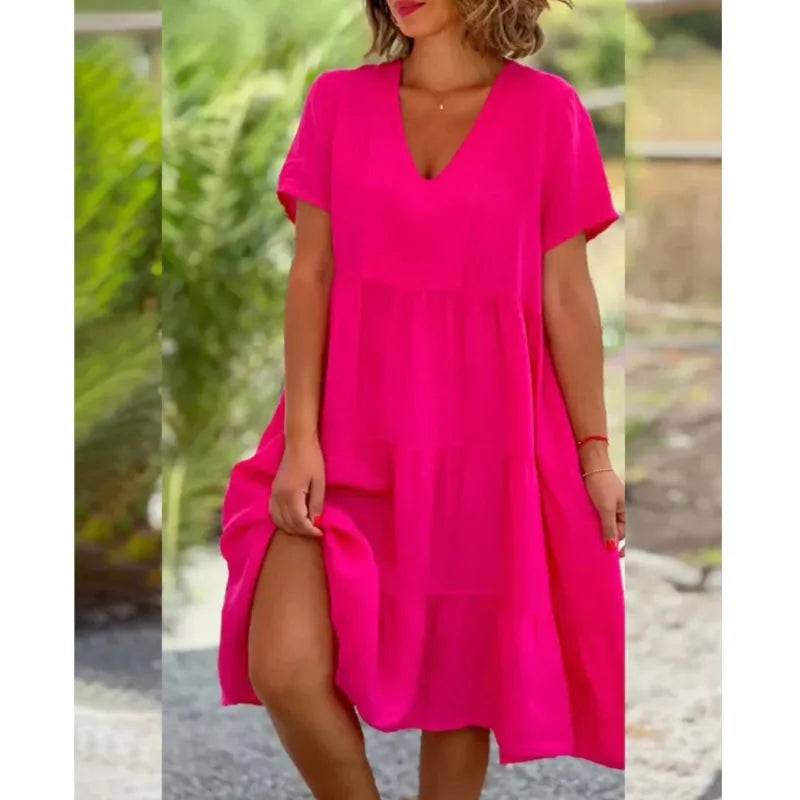 Comfortable Laidback Fresh Sweet Solid Large Swing Midi Dresses