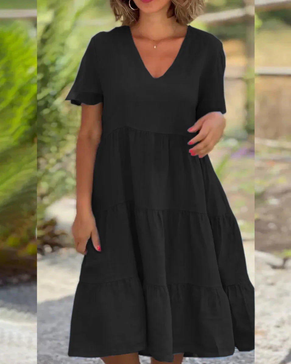 Comfortable Laidback Fresh Sweet Solid Large Swing Midi Dresses