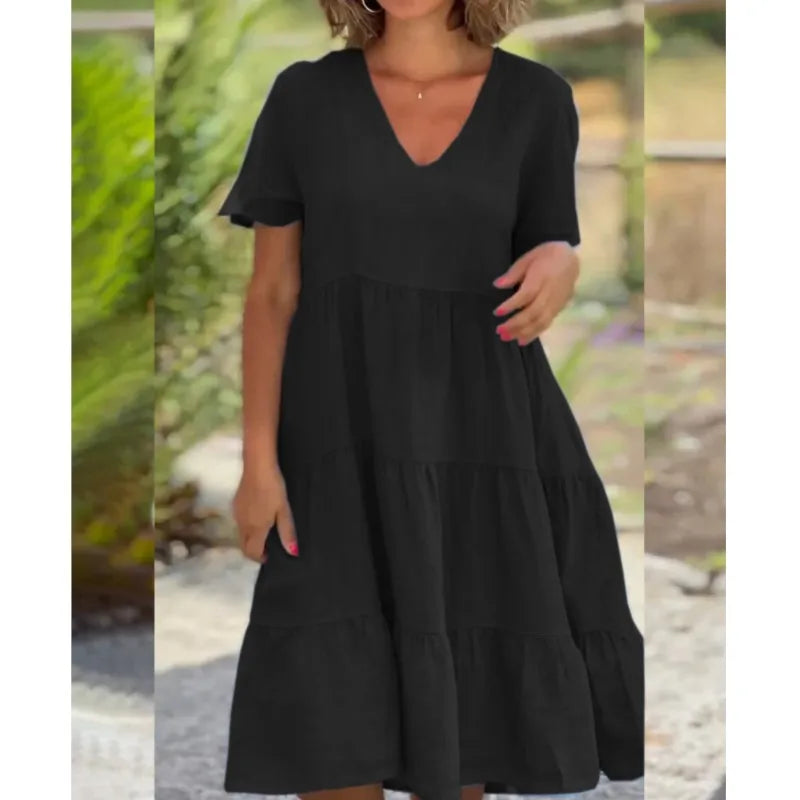 Comfortable Laidback Fresh Sweet Solid Large Swing Midi Dresses