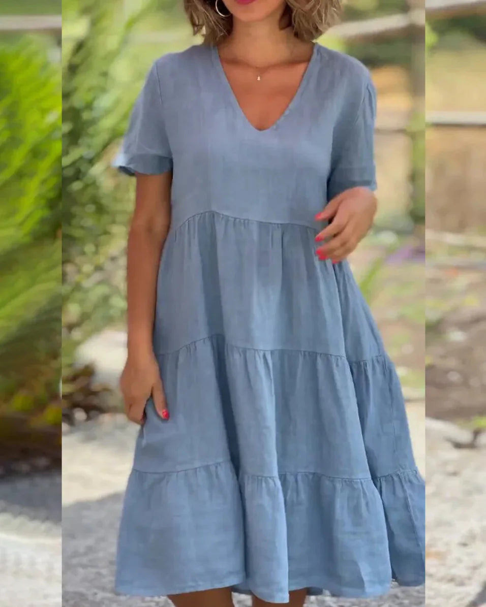 Comfortable Laidback Fresh Sweet Solid Large Swing Midi Dresses