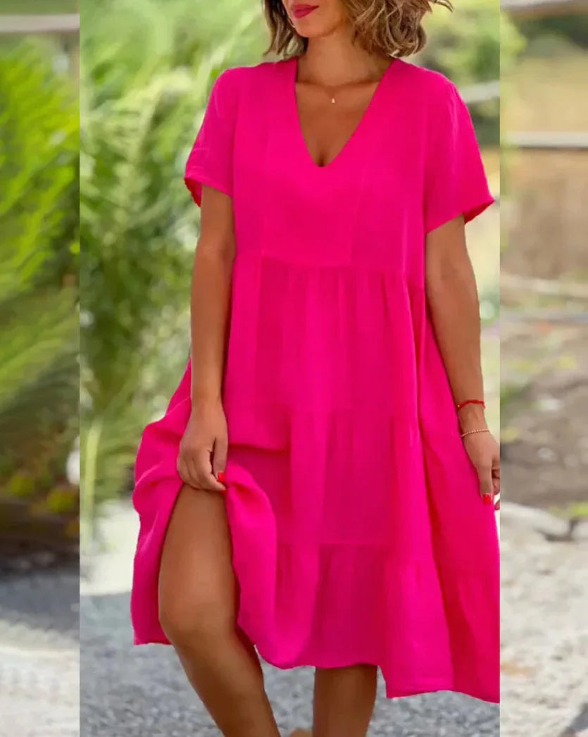 Comfortable Laidback Fresh Sweet Solid Large Swing Midi Dresses