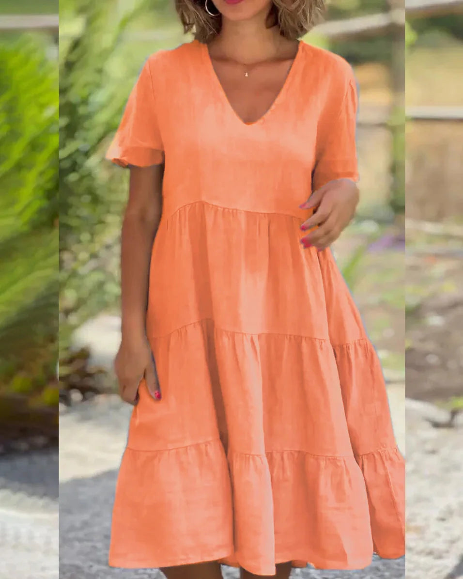 Comfortable Laidback Fresh Sweet Solid Large Swing Midi Dresses