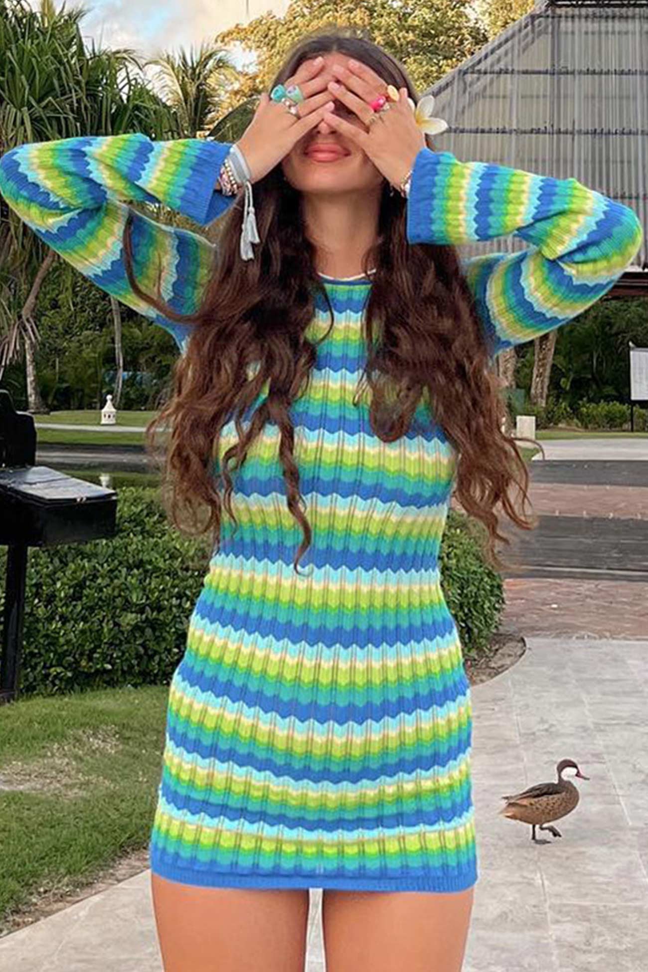 Contrasting Maria Striped Mini Dress with Contemporary Everyday Styling