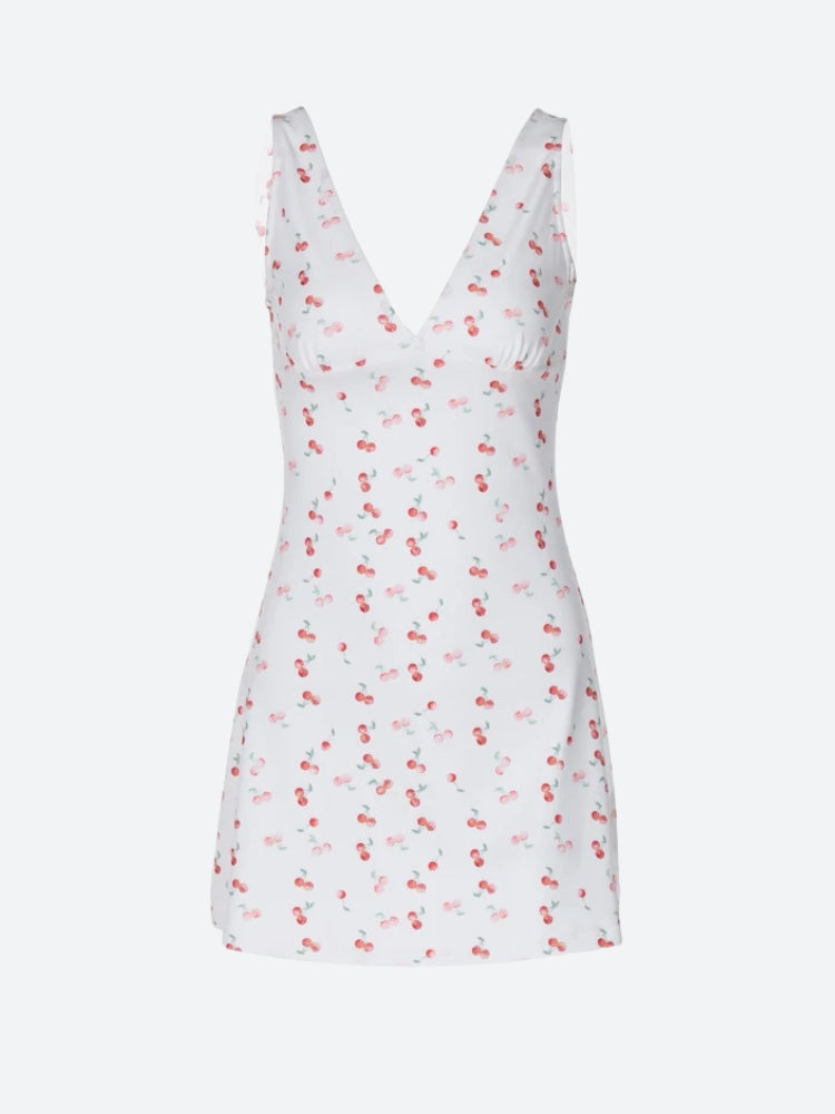 Cherry Coquette Plunge Neck Mini Dress