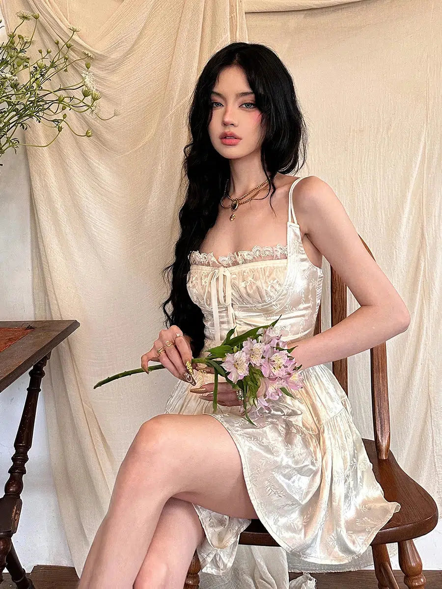 Coquette Bloom Satin Mini Dress