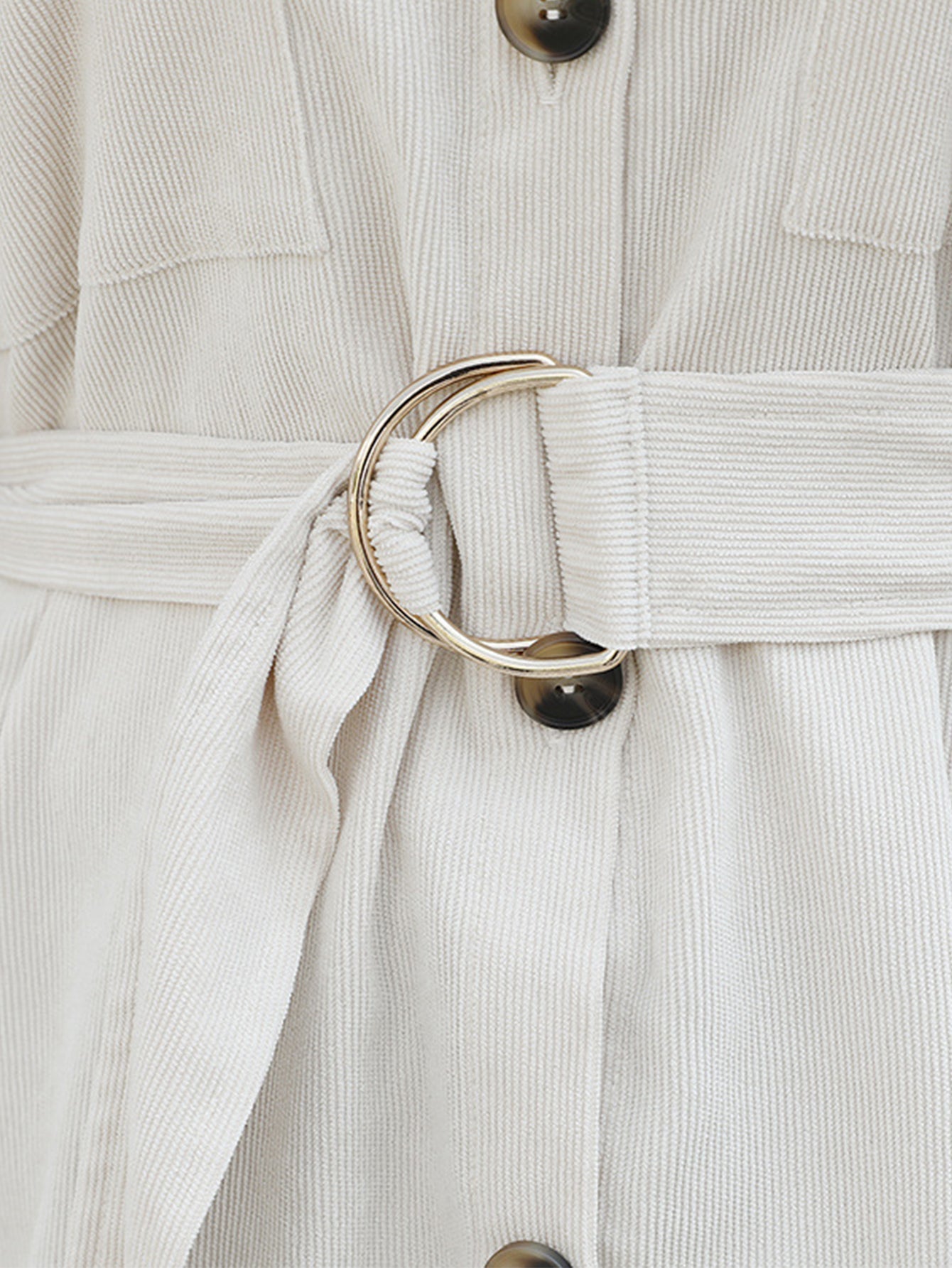 Front Cord Pockets Self Waist Tie Shirt Dress