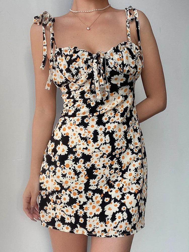 Daisy Cottagecore Tie Strap Mini Dress