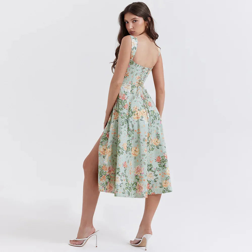Cottagecore Flower Corset Midi Dress