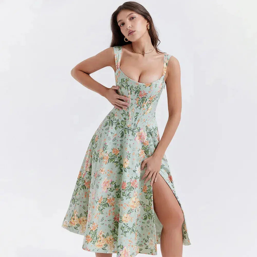 Cottagecore Flower Corset Midi Dress