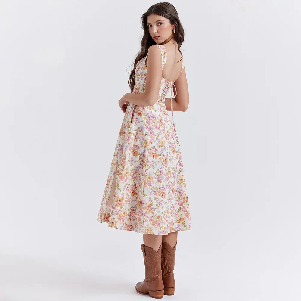 Cottagecore Flower Corset Midi Dress