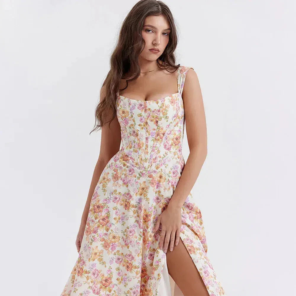 Cottagecore Flower Corset Midi Dress