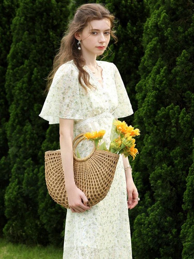Cottagecore Botanical Midi Dress