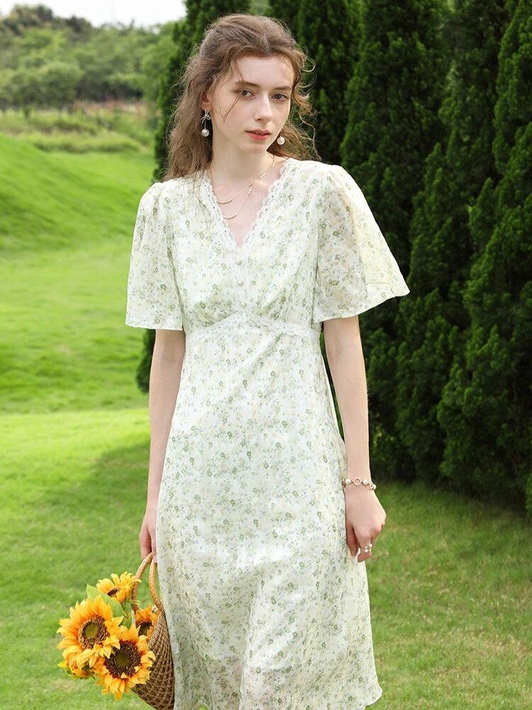Cottagecore Botanical Midi Dress