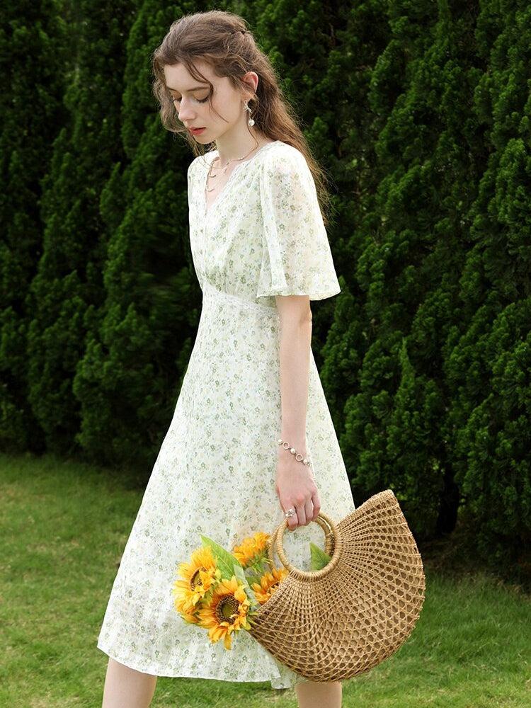 Cottagecore Botanical Midi Dress