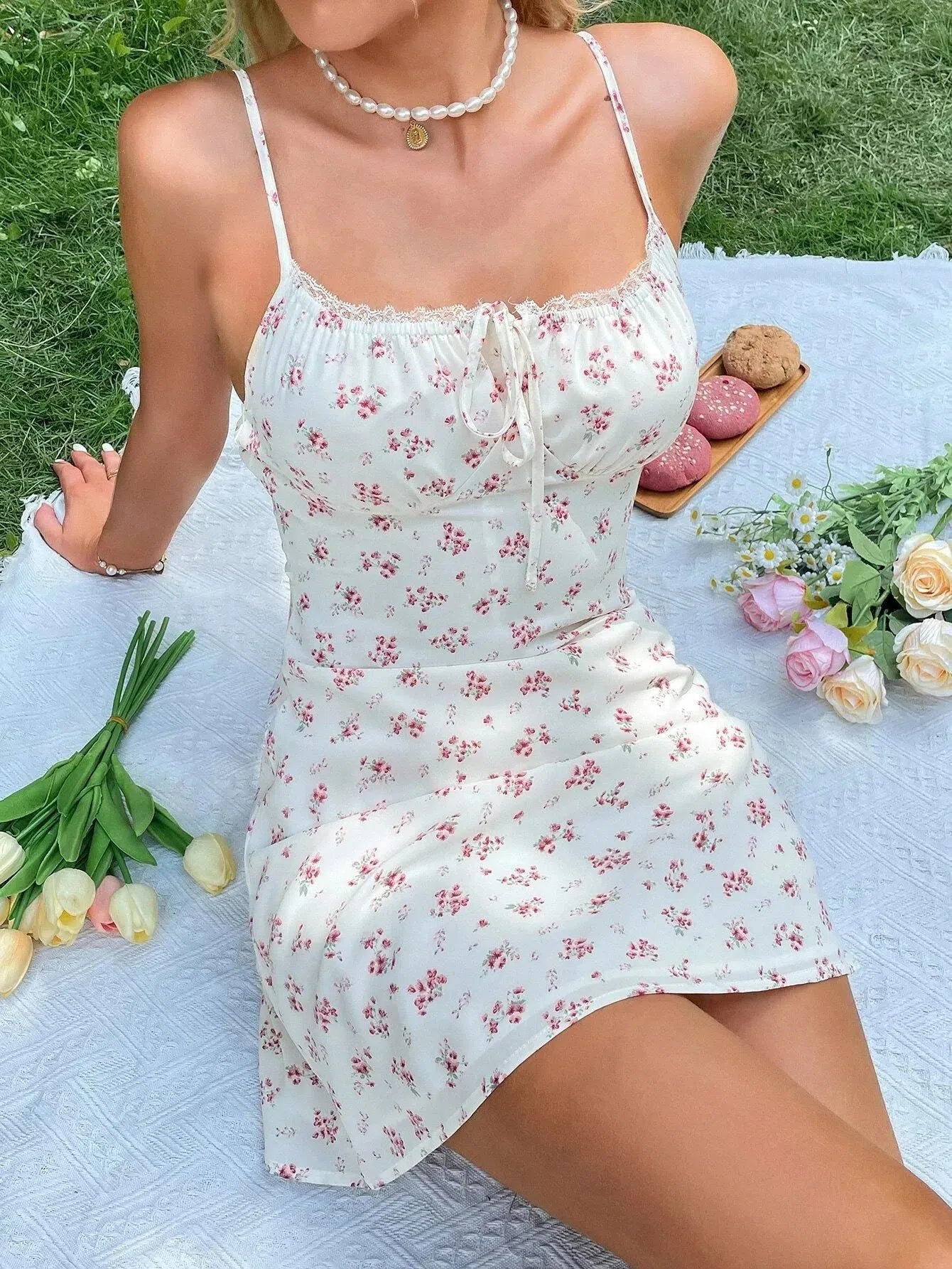 Cottagecore Botanical Ruched Mini Dress