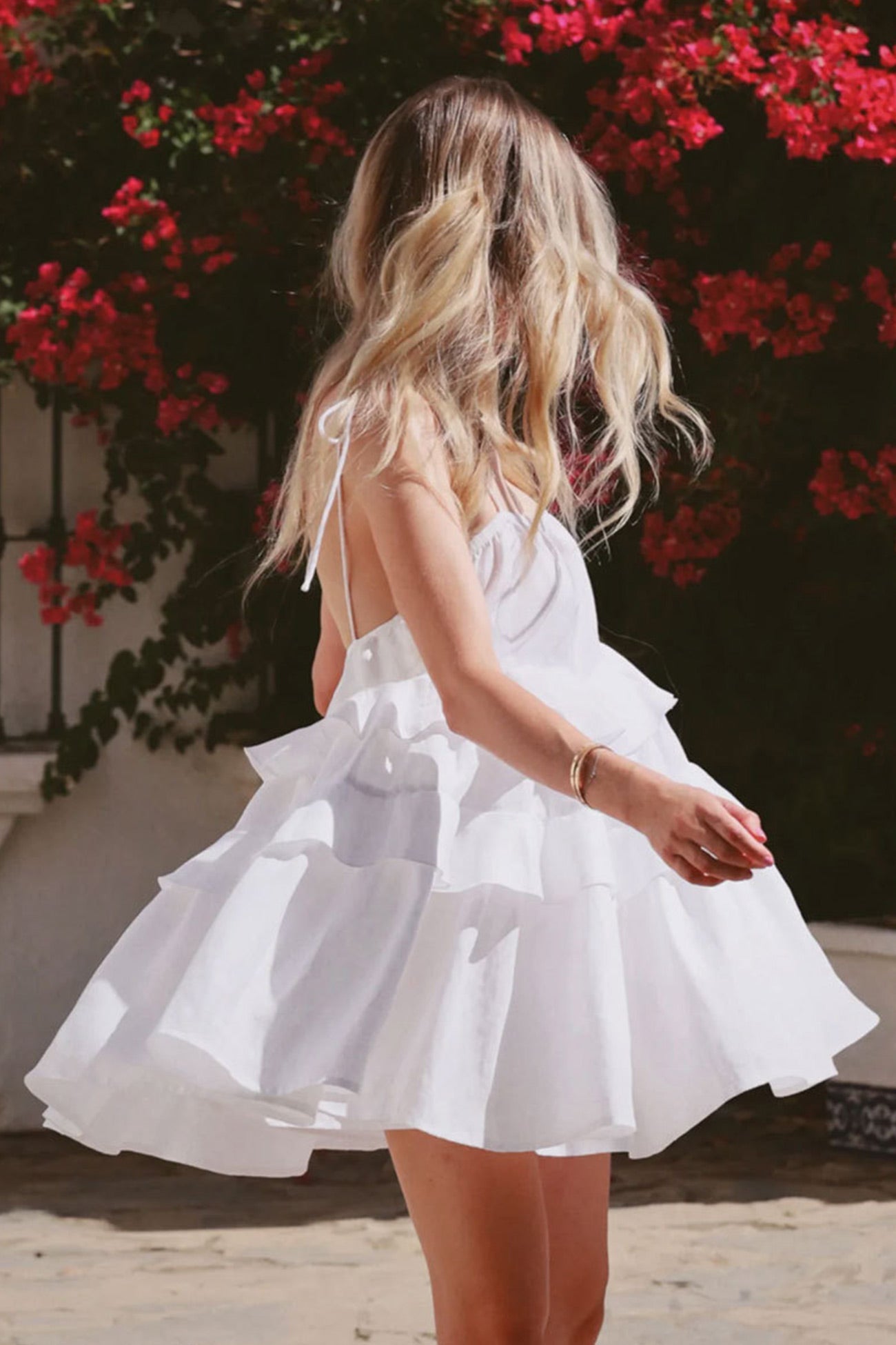 Tie Cotton straps Tiered Cami Babydoll Dress