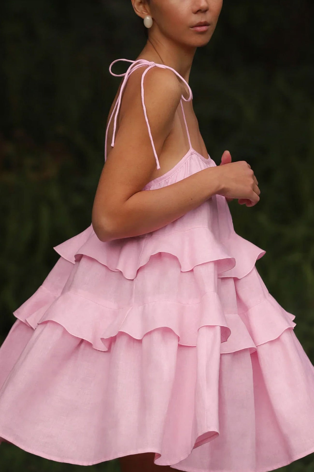 Tie Cotton straps Tiered Cami Babydoll Dress