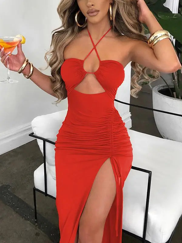 Summer Hot Sleeveless Cut Out Club Party Vestido Midi Dress