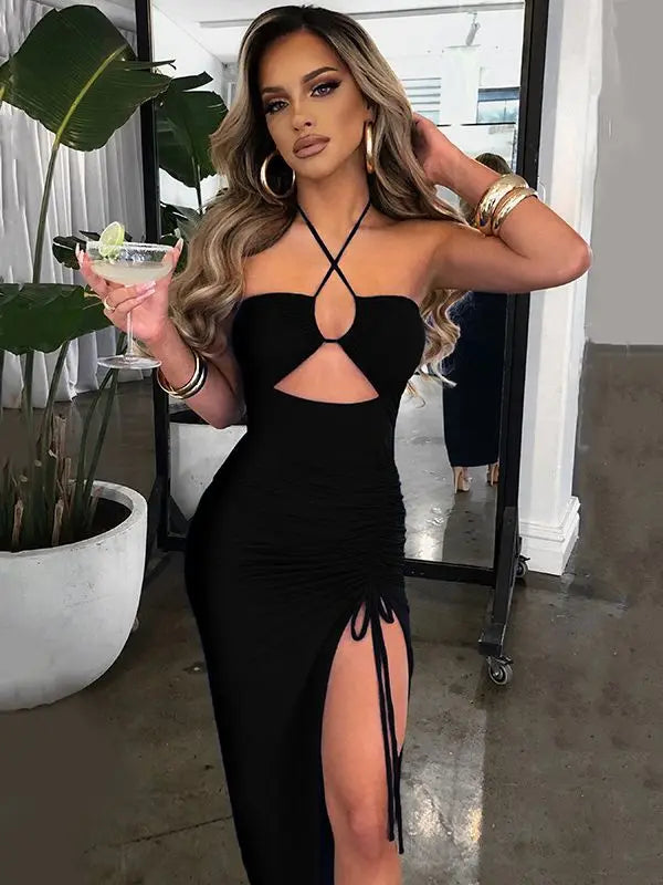 Summer Hot Sleeveless Cut Out Club Party Vestido Midi Dress