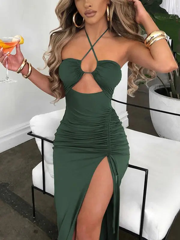 Summer Hot Sleeveless Cut Out Club Party Vestido Midi Dress