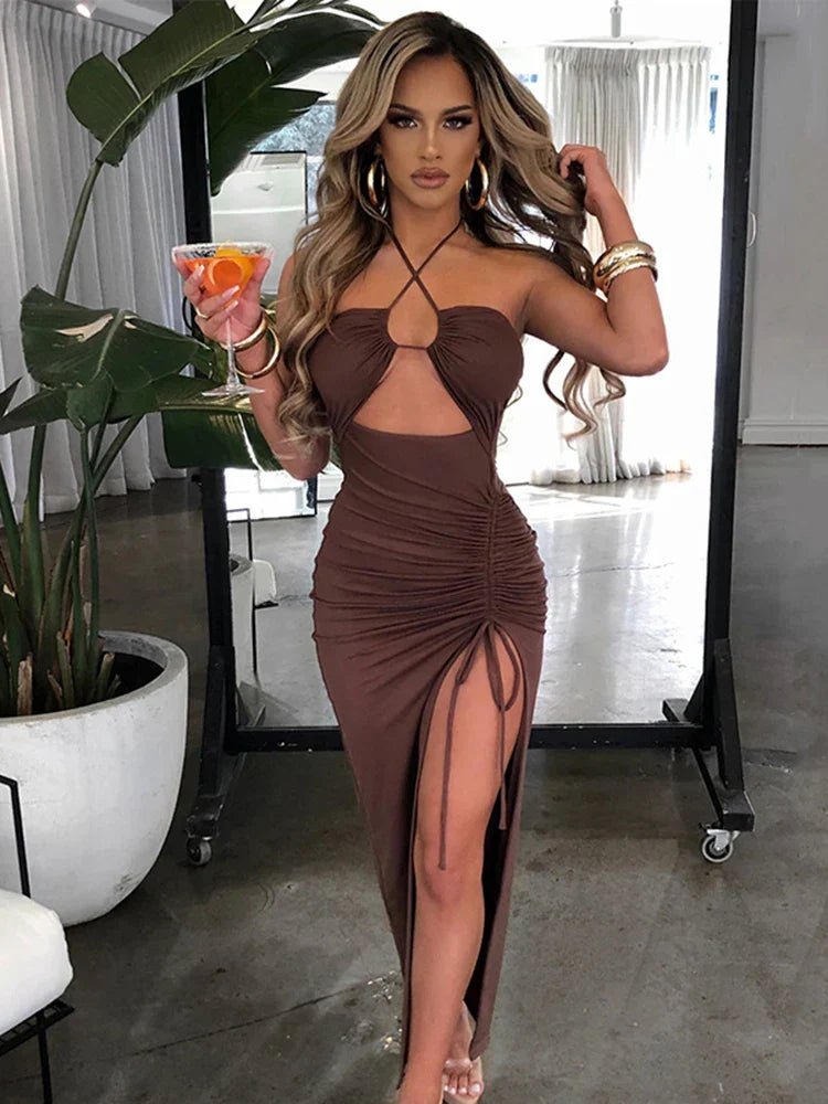 Summer Hot Sleeveless Cut Out Club Party Vestido Midi Dress